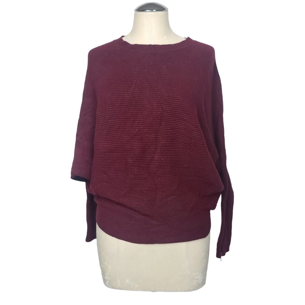 Carmen Marc Valvo Red Dolman Sleeves Ribbed Zip Sweater M